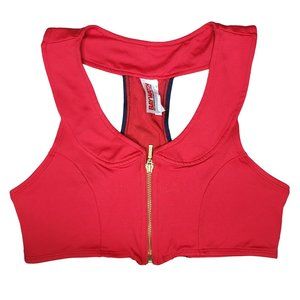Baywatch red and navy sexy racer back bikini top zip up sport bra size XL